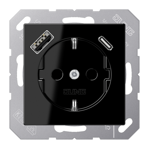 Розетка 2К+З 16А 250В~, с разъемом  USB Typ AC