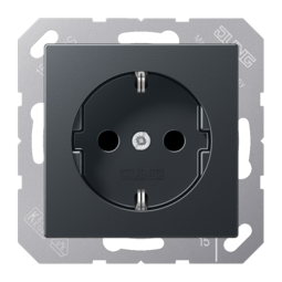 Розетка JUNG А-СЕРИЯ, скрытый монтаж, с заземлением, со шторками, матовый антрацит